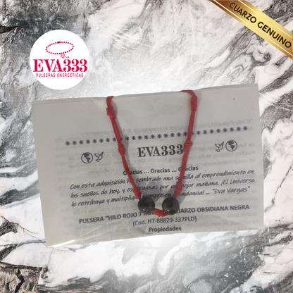 Pulsera Hilo Rojo 7 Nudos Sencillo 2 Cuarzo Obsidiana Negra