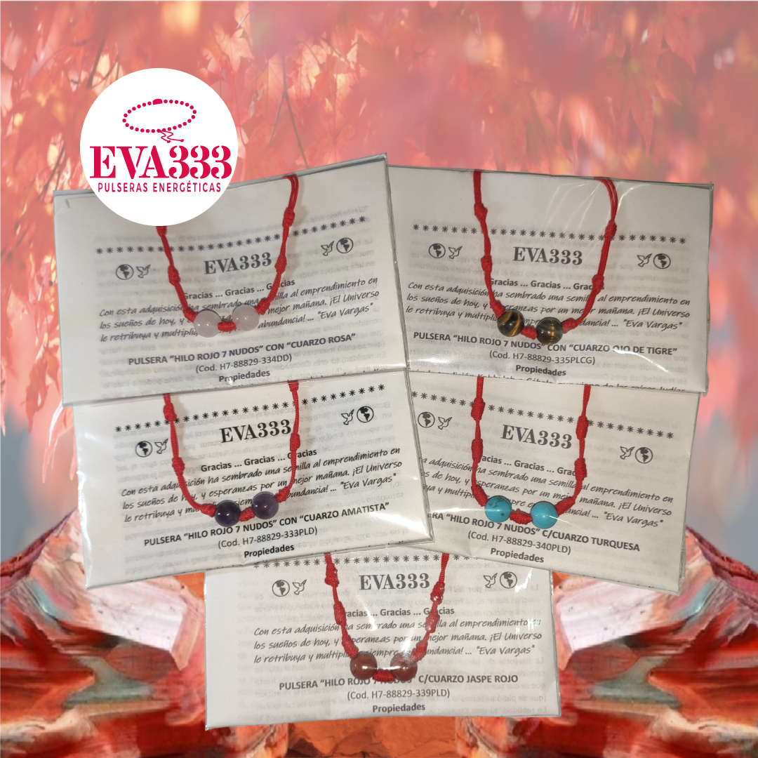 Pulsera Hilo Rojo 7 Nudos Sencillo 2 Cuarzo Jaspe Rojo