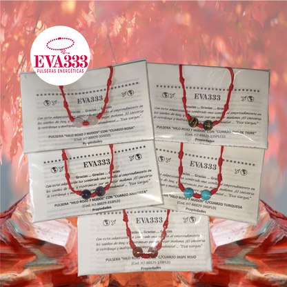 Pulsera Hilo Rojo 7 Nudos Sencillo 2 Cuarzo Jaspe Rojo