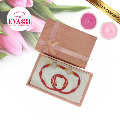 Pulsera Hilo Rojo 7 Nudos 2 Cuarzo Rosa (6 Chaquira Dorada)