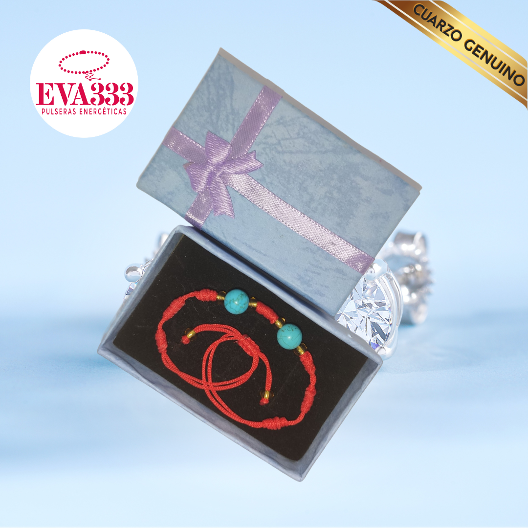 Pulsera Hilo Rojo 7 Nudos 2 Cuarzo Turquesa (6 Chaquira Dorada)