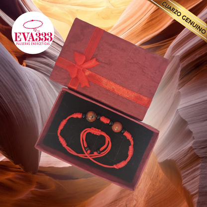 Pulsera Hilo Rojo 7 Nudos 2 Cuarzo Jaspe Rojo (6 Chaquira Negra)