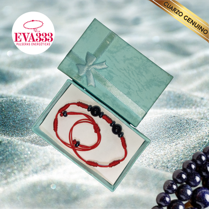Pulsera Hilo Rojo 7 Nudos 2 Cuarzo Aventurina Azul (6 Chaquira Plomo)
