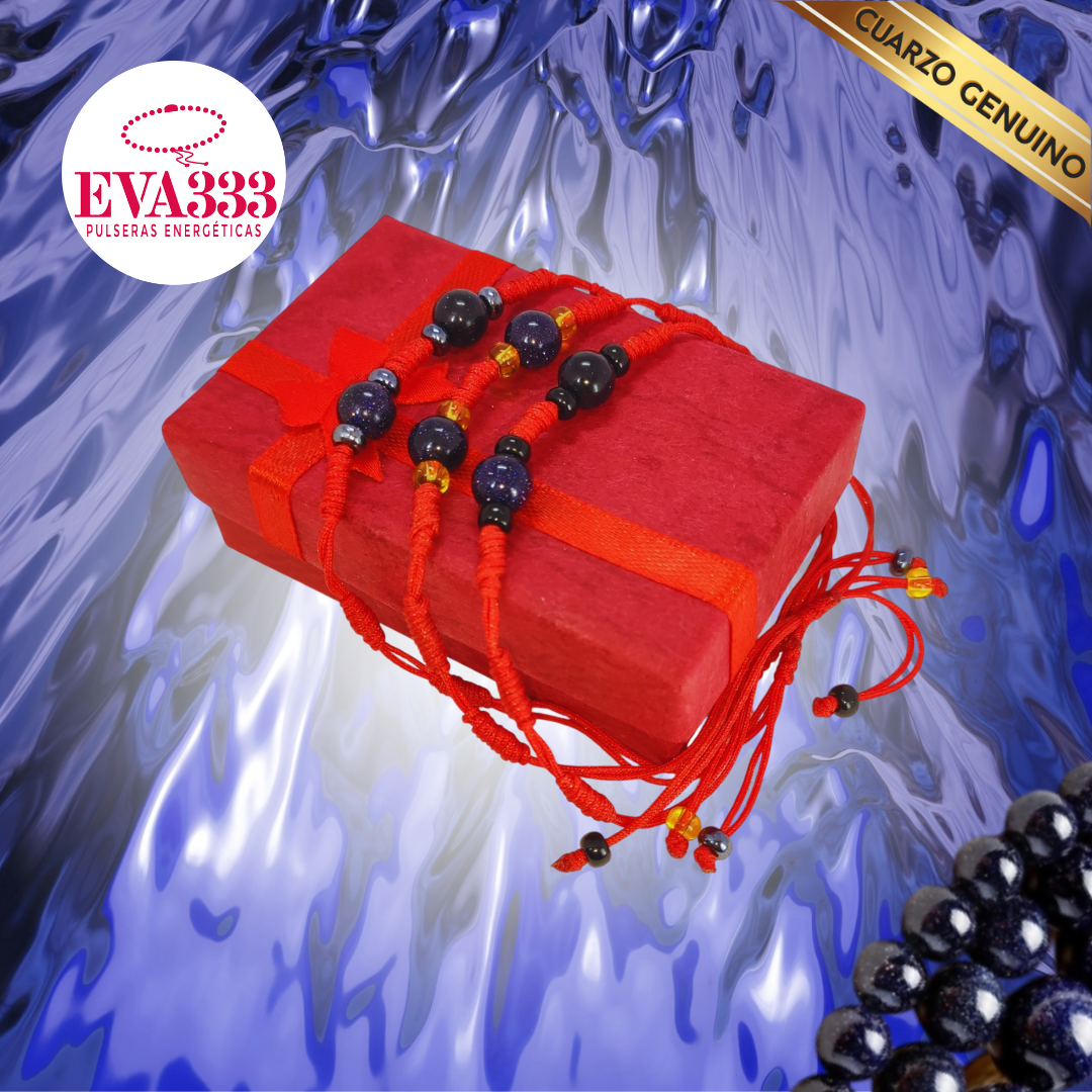 Pulsera Hilo Rojo 7 Nudos 2 Cuarzo Aventurina Azul (6 Chaquira Negra)