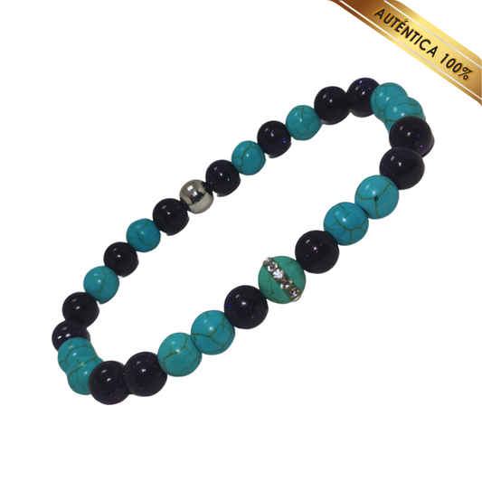 A- Pulsera Piedra Turquesa y Cuarzo Aventurina Azul N° 8