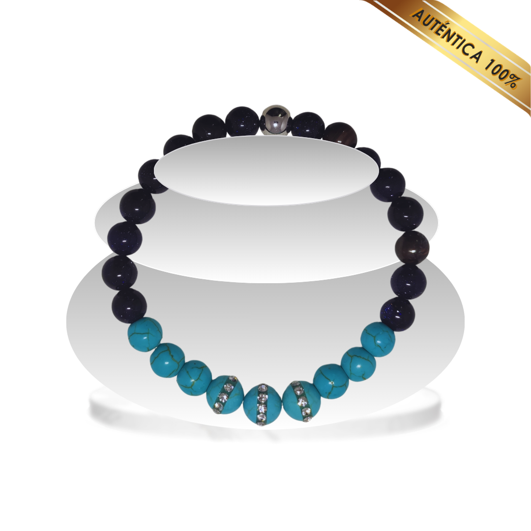 A- Pulsera Piedra Turquesa y Cuarzo Aventurina Azul N° 8-9