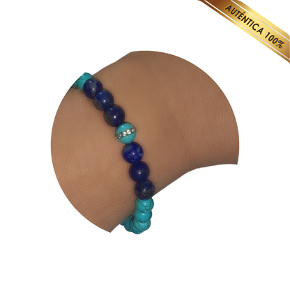 A- Pulsera Piedra Turquesa y Lapislázuli --- N° 6-8