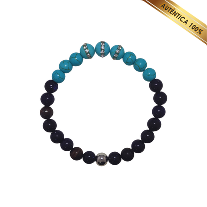A- Pulsera Piedra Turquesa y Cuarzo Aventurina Azul N° 8-9
