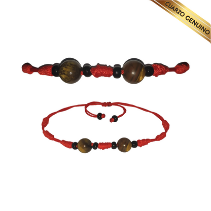 Pulsera Hilo Rojo 7 Nudos 2 Cuarzo Ojo de Tigre (6 Chaquira Negra)