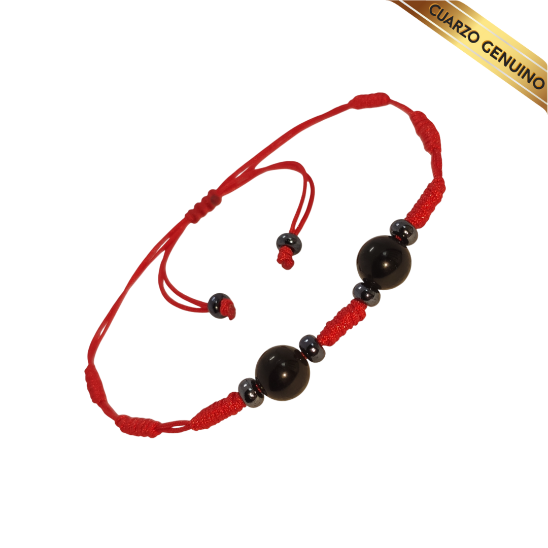Pulsera Hilo Rojo 7 Nudos 2 Cuarzo Aventurina Azul (6 Chaquira Plomo)