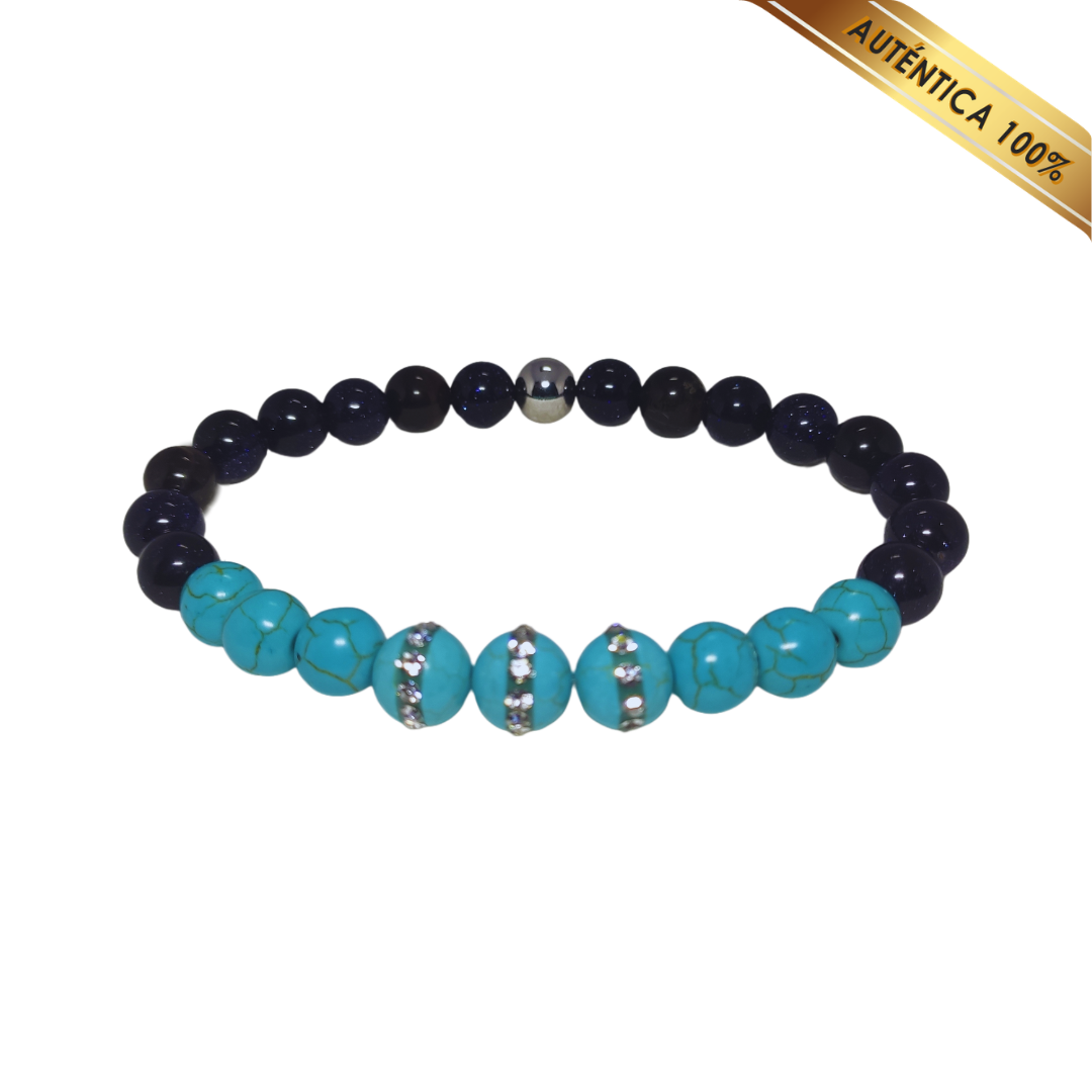 A- Pulsera Piedra Turquesa y Cuarzo Aventurina Azul N° 8-9