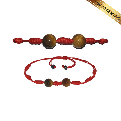 Pulsera Hilo Rojo 7 Nudos 2 Cuarzo Ojo de Tigre (2 Chaquira Negra)