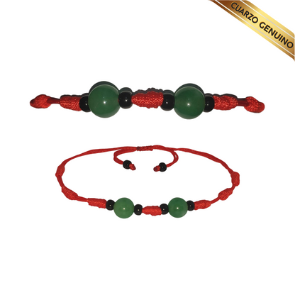 Pulsera Hilo Rojo 7 Nudos 2 Cuarzo Jaspe Verde (6 Chaquira Negra)
