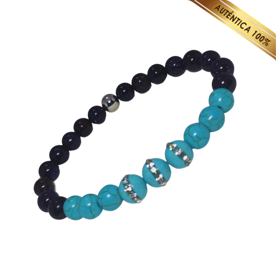 A- Pulsera Piedra Turquesa y Cuarzo Aventurina Azul N° 8-9