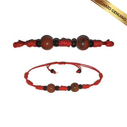 Pulsera Hilo Rojo 7 Nudos 2 Cuarzo Jaspe Rojo (6 Chaquira Negra)