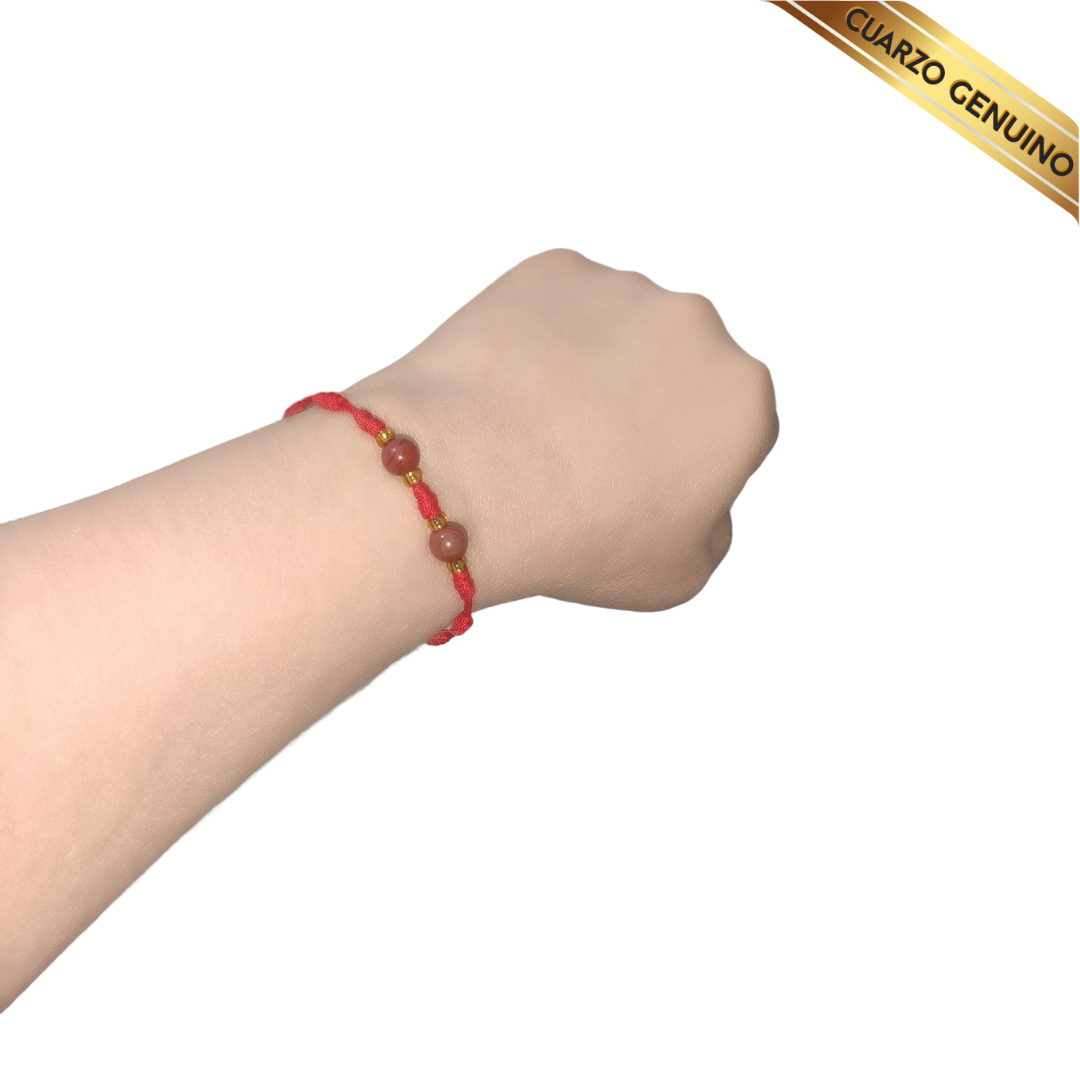 Pulsera Hilo Rojo 7 Nudos 2 Cuarzo Jaspe Rojo (6 Chaquira Dorada)