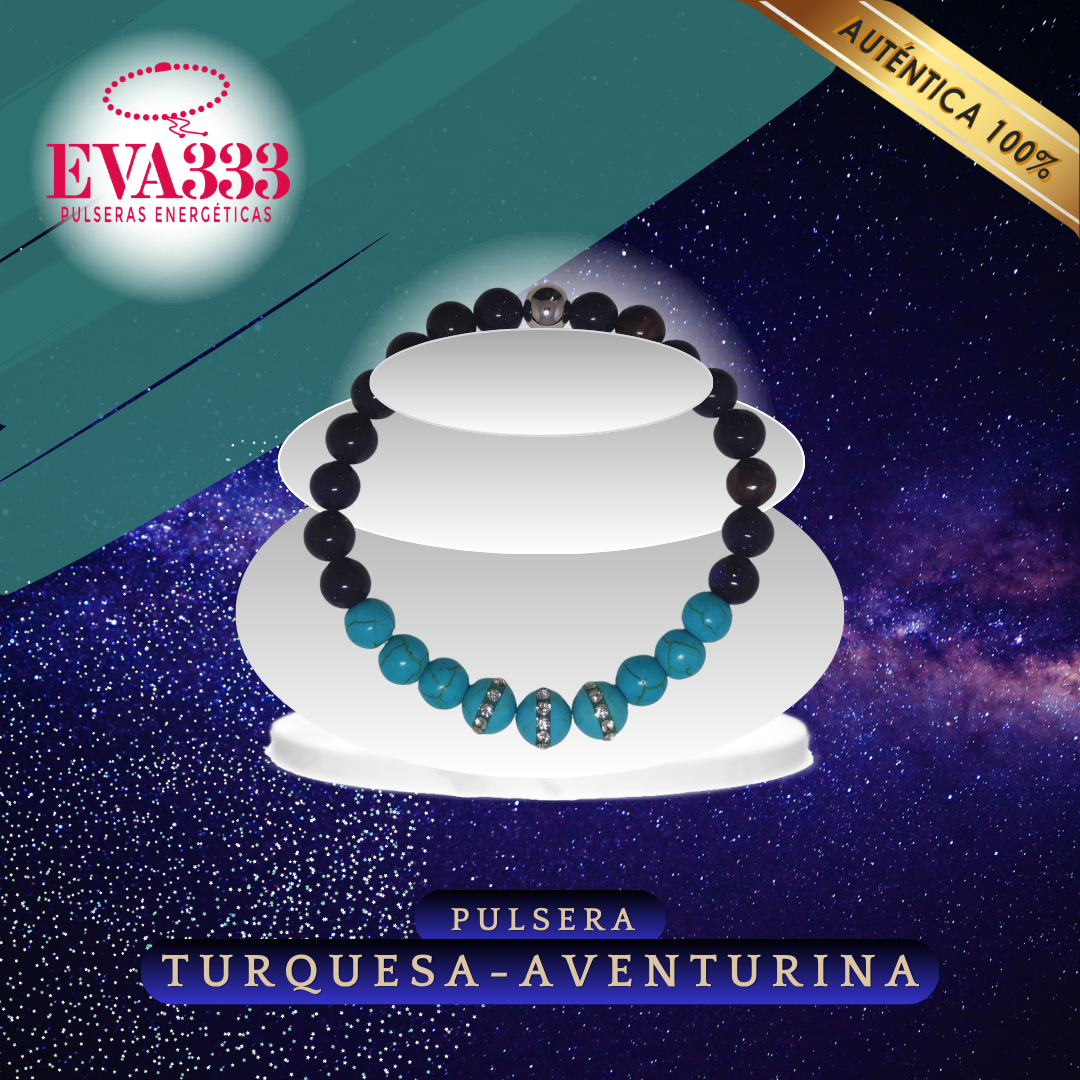 A- Pulsera Piedra Turquesa y Cuarzo Aventurina Azul N° 8-9