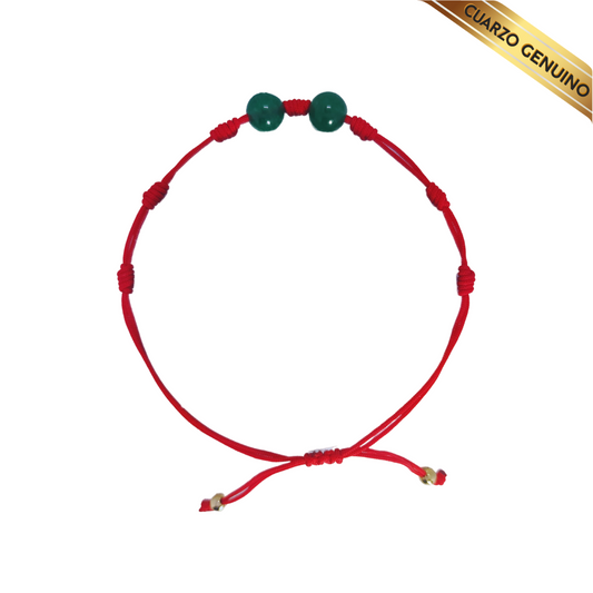 Pulsera Hilo Rojo 7 Nudos Sencillo 2 Cuarzo Jaspe Verde