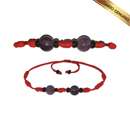 Pulsera Hilo Rojo 7 Nudos 2 Cuarzo Amatista (6 Chaquira Negra)