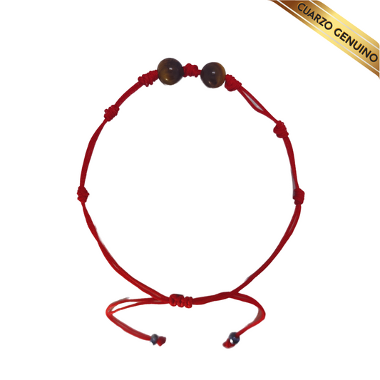 Pulsera Hilo Rojo 7 Nudos Sencillo 2 Cuarzo Ojo de Tigre