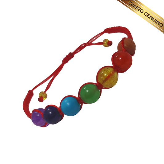 Pulsera Cuarzos 7 Chakras con Hilo Rojo Tejido | N° 8 Dama