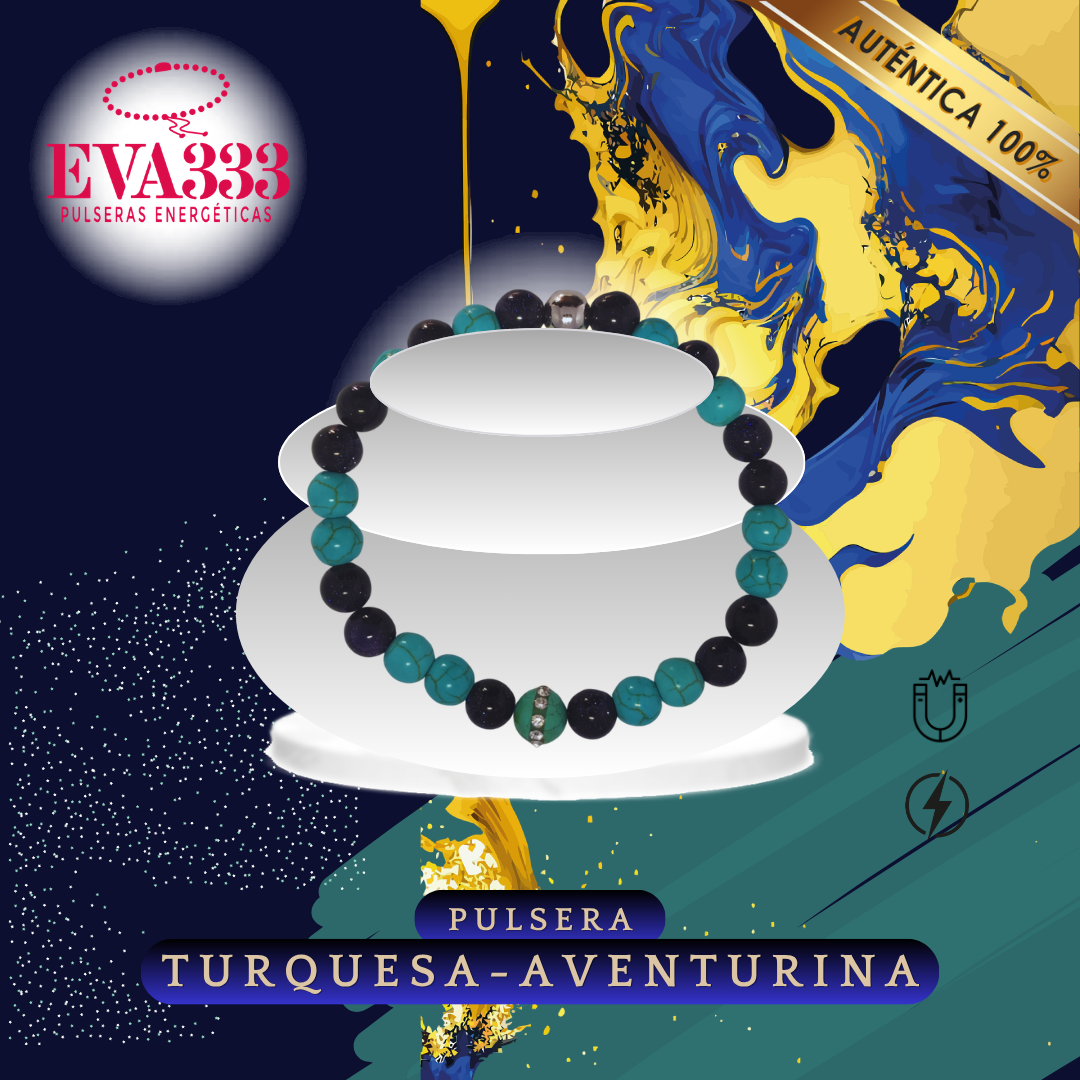 A- Pulsera Piedra Turquesa y Cuarzo Aventurina Azul N° 8