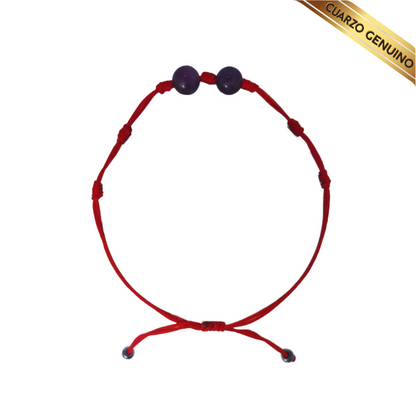 Pulsera Hilo Rojo 7 Nudos Sencillo 2 Cuarzo Amatista