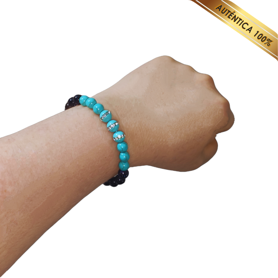 A- Pulsera Piedra Turquesa y Cuarzo Aventurina Azul N° 8-9