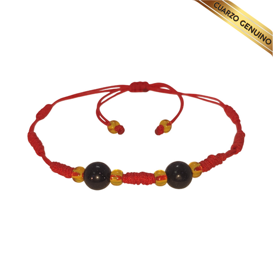 Pulsera Hilo Rojo 7 Nudos 2 Cuarzo Aventurina Azul (6 Chaquira Dorada)