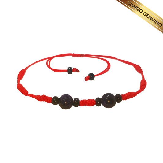 Pulsera Hilo Rojo 7 Nudos 2 Cuarzo Aventurina Azul (6 Chaquira Negra)