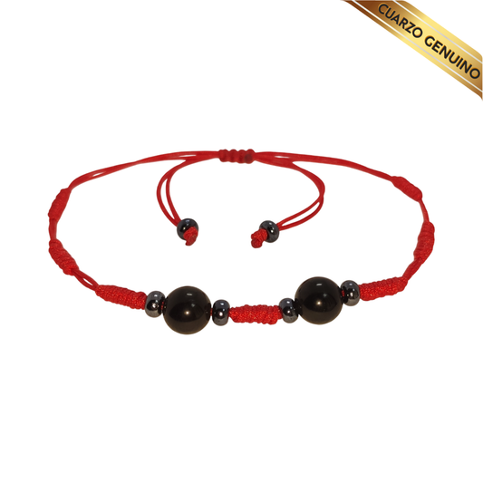 Pulsera Hilo Rojo 7 Nudos 2 Cuarzo Aventurina Azul (6 Chaquira Plomo)