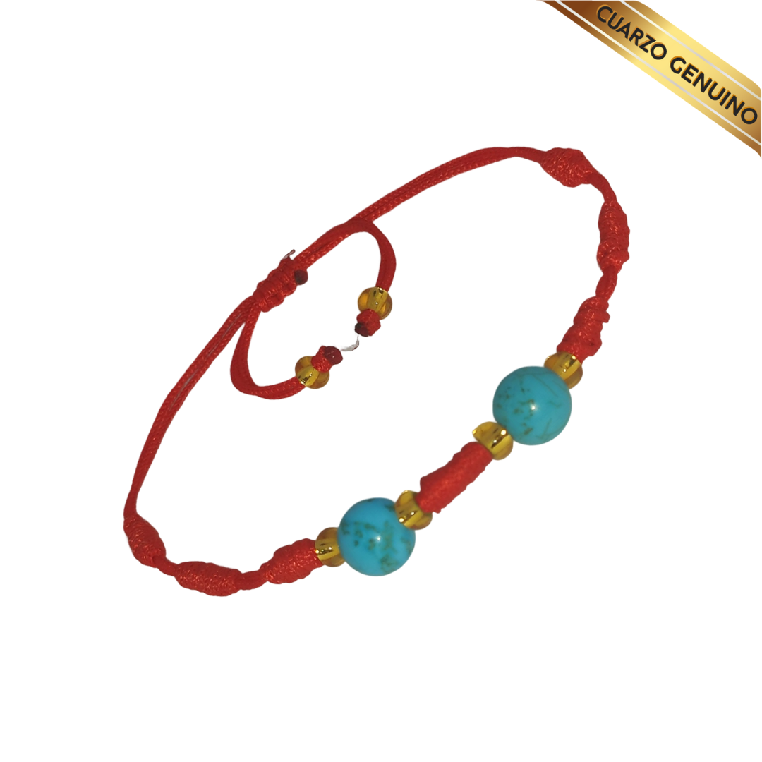 Pulsera Hilo Rojo 7 Nudos 2 Cuarzo Turquesa (6 Chaquira Dorada)