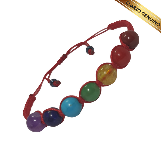 Pulsera Cuarzos 7 Chakras con Hilo Rojo Tejido | N° 8 Caballero