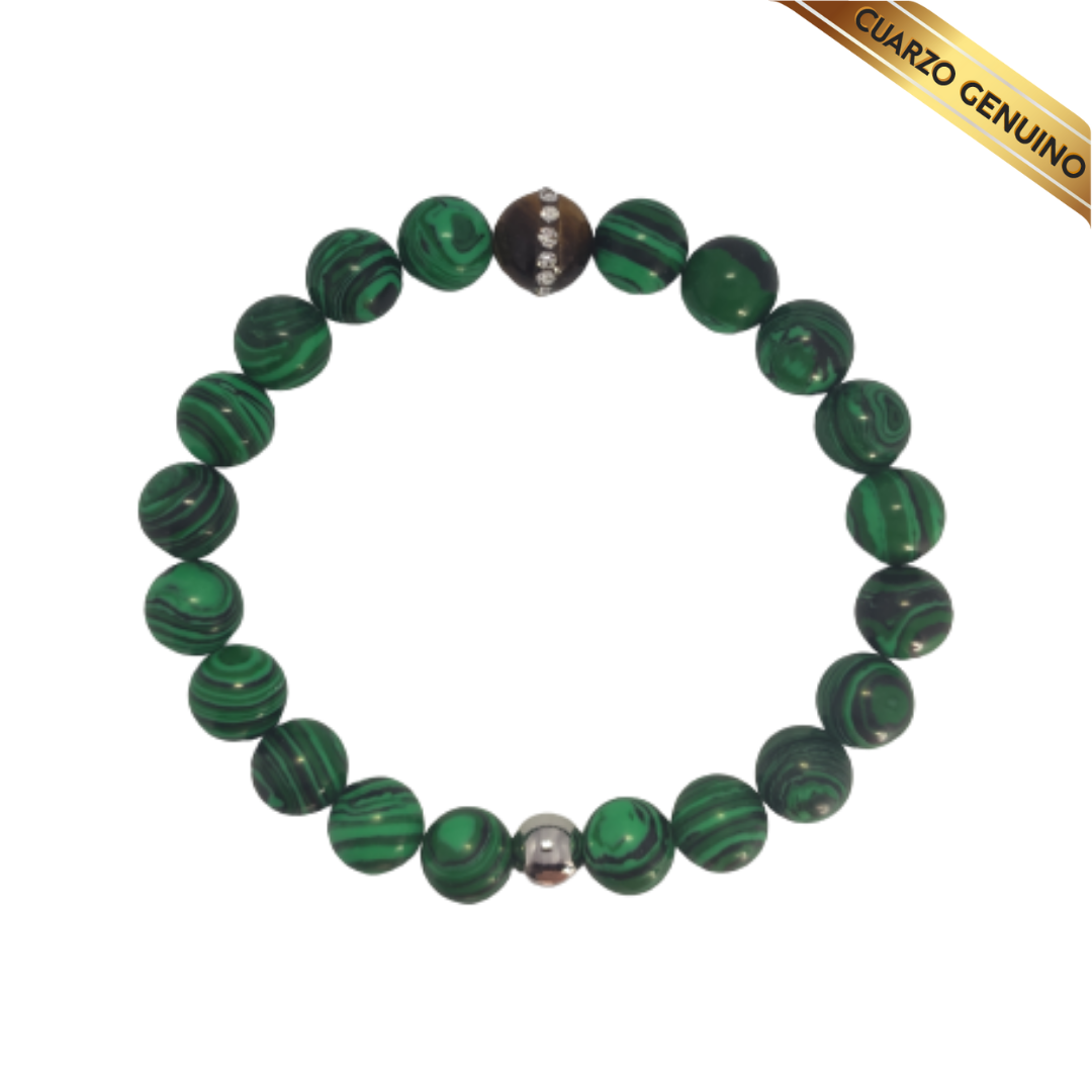 Pulsera Cuarzo Malaquita Verde y Ojo de Tigre N° 10