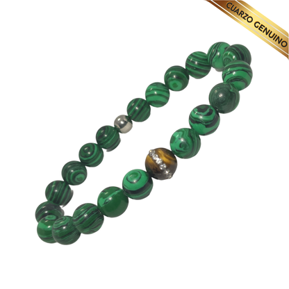 Pulsera Cuarzo Malaquita Verde y Ojo de Tigre N° 10