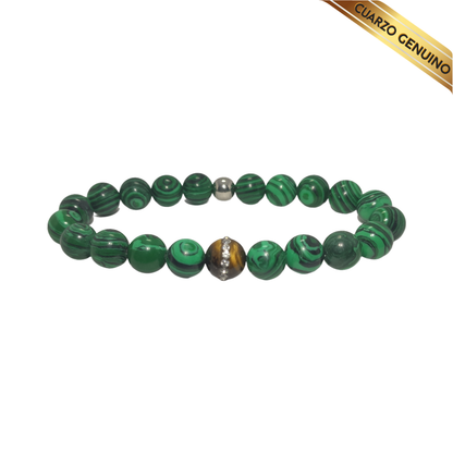 Pulsera Cuarzo Malaquita Verde y Ojo de Tigre N° 10