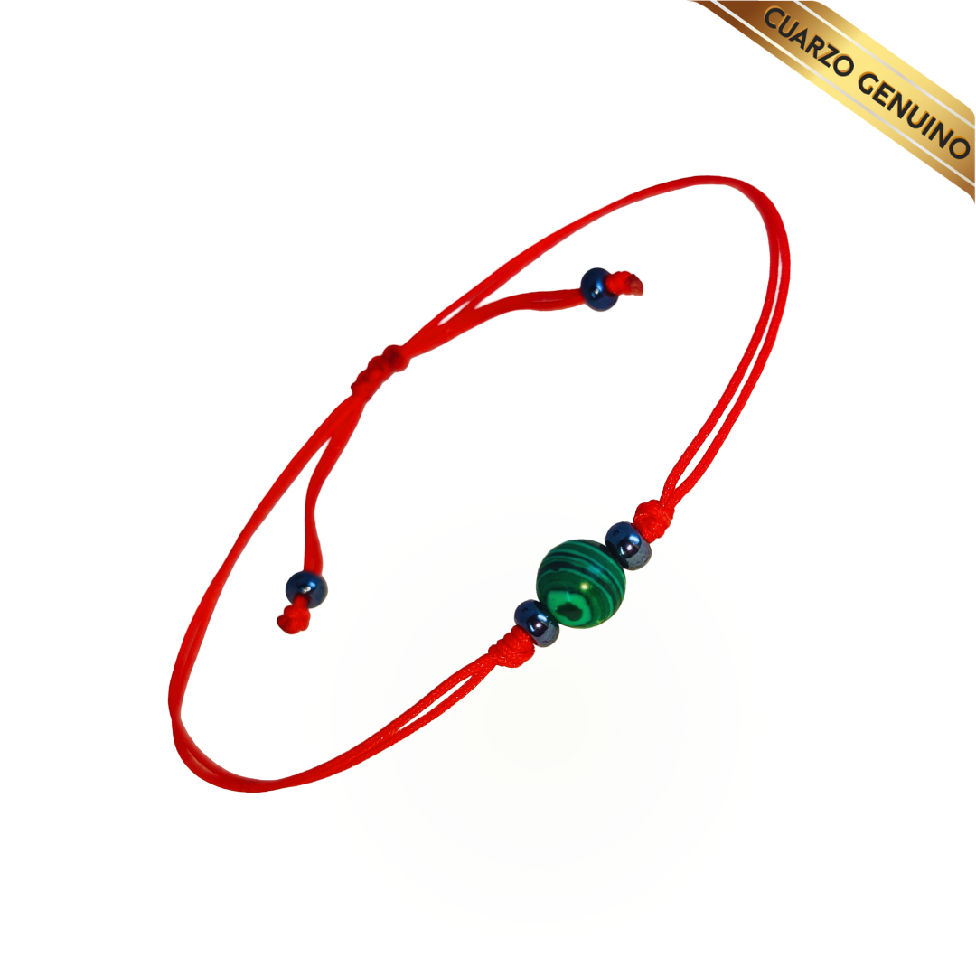 Pulsera Hilo Rojo Liso 1 Cuarzo Malaquita Verde