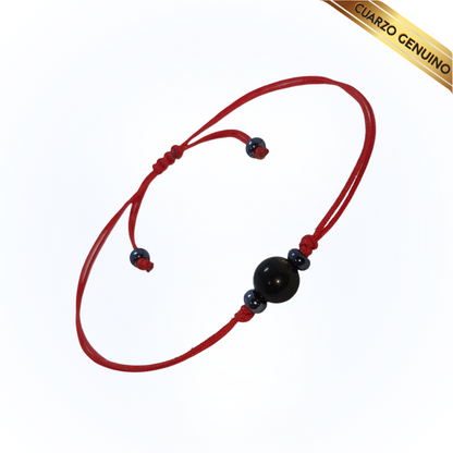 Pulsera Hilo Rojo Liso 1 Cuarzo Obsidiana Negra