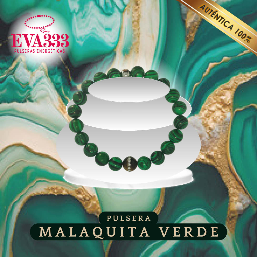 A- Pulsera Piedra Malaquita Verde y Ojo de Tigre N° 10