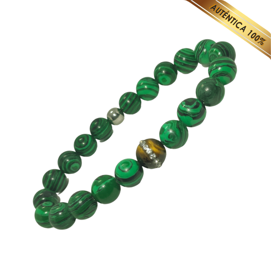 A- Pulsera Piedra Malaquita Verde y Ojo de Tigre N° 10