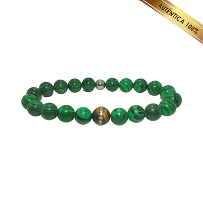 A- Pulsera Piedra Malaquita Verde y Ojo de Tigre N° 10