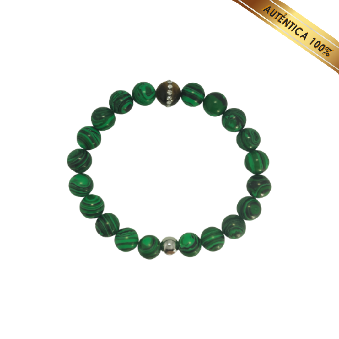 A- Pulsera Piedra Malaquita Verde y Ojo de Tigre N° 10