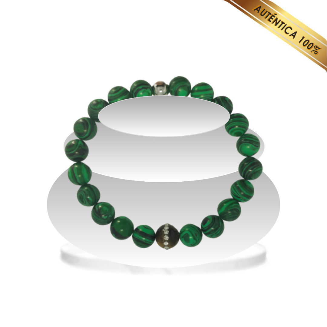 A- Pulsera Piedra Malaquita Verde y Ojo de Tigre N° 10